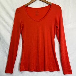WoolX Merino Wool Shirt XS Long Sleeve VNeck Stretchy Base Layer Bright Orange